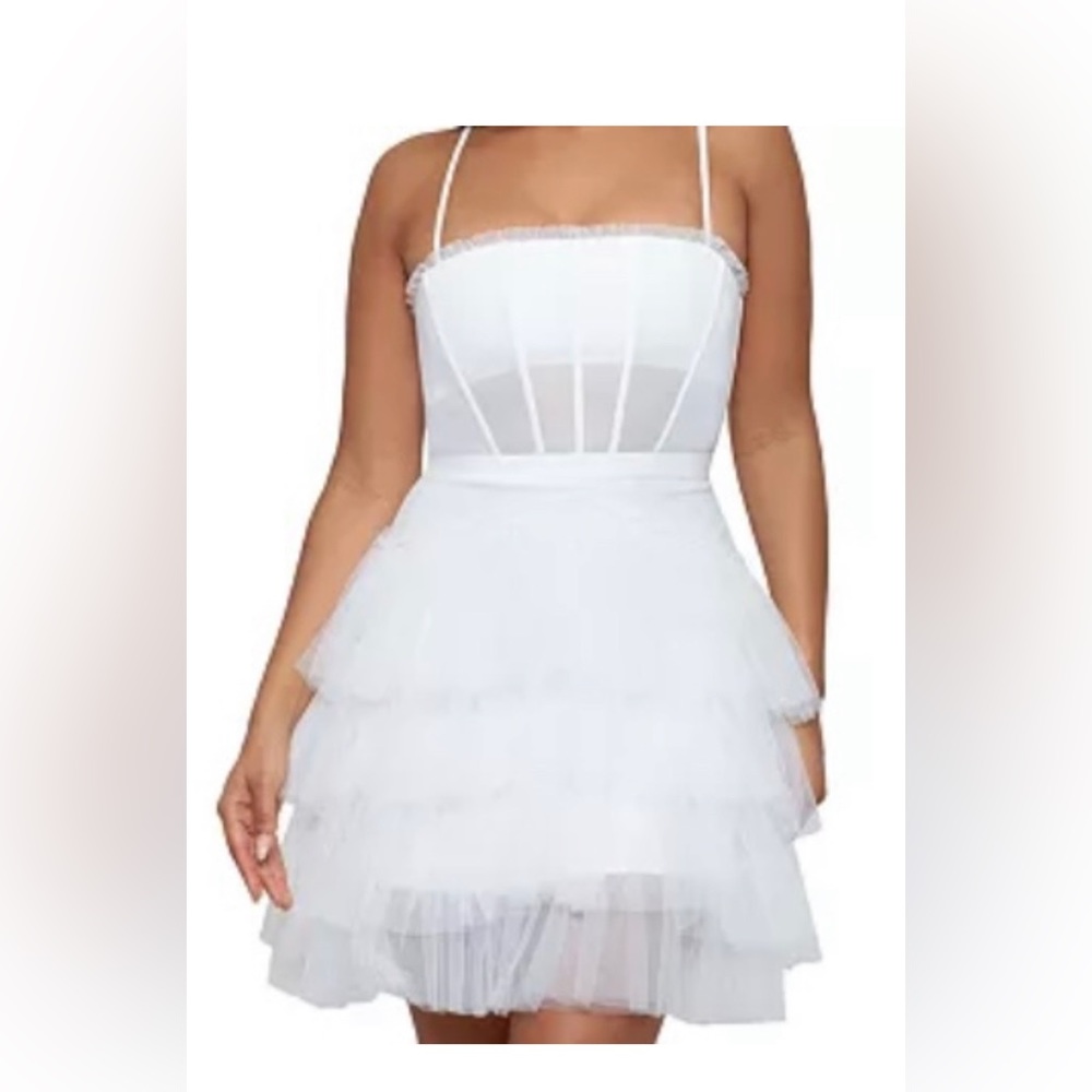 Betsy & Adam White Cocktail Bridal Dress
